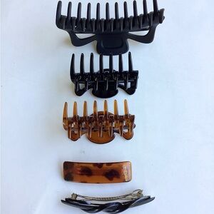 Hair Clips Set of 5 Black Braided Tortoiseshell Large Medium